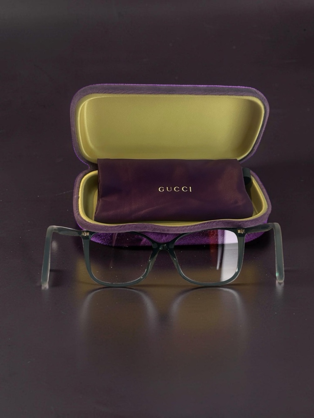 Gucci Fancy Black Square Sunglasses with Purple Velvet Case - Picture 8 of 12